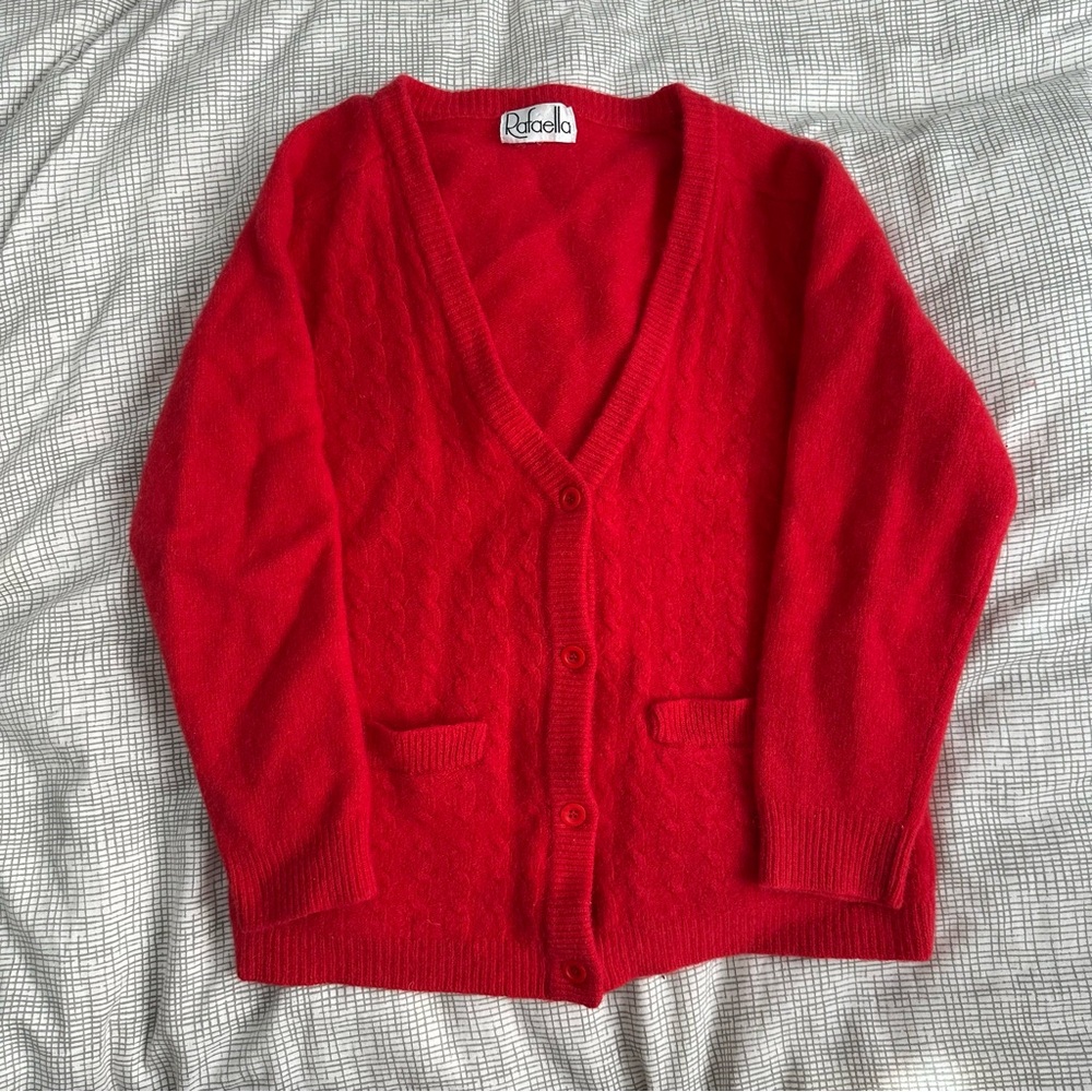 Vintage Rafaella Red Wool Knit Cardigan - Picture 3 of 10